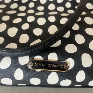 Women’s large Betsy Johnson Polk a Dot Tote with large pearl accents.